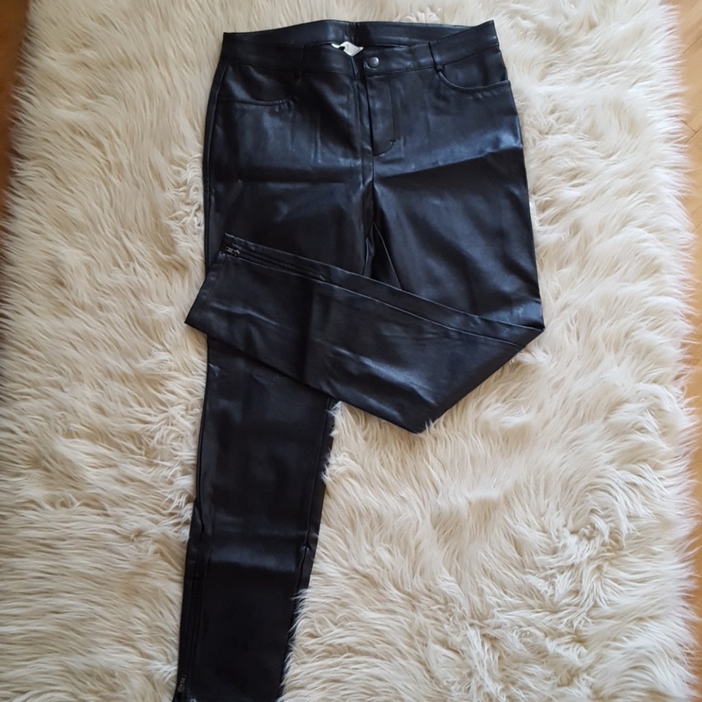Black faux leather pants